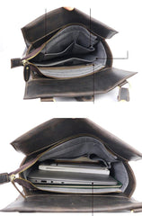 Cool Black Leather Mens Travel Backpack Work Handbag 14 inches Work Backpack For Men - iwalletsmen
