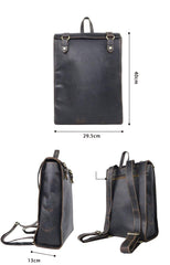 Cool Black Leather Mens Travel Backpack Work Handbag 14 inches Work Backpack For Men - iwalletsmen
