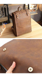 Cool Black Leather Mens Travel Backpack Work Handbag 14 inches Work Backpack For Men - iwalletsmen