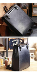 Cool Black Leather Mens Travel Backpack Work Handbag 14 inches Work Backpack For Men - iwalletsmen