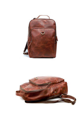 Cool Camel Leather Mens Travel Black Backpack Work 14 inches Brown Work Backpack For Men - iwalletsmen