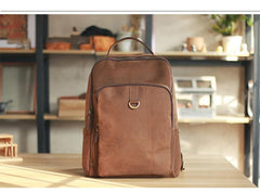 Cool Camel Leather Mens Travel Black Backpack Work 14 inches Brown Work Backpack For Men - iwalletsmen