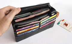 Cool Black Mens Leather Bifold Long Wallet Phone Soft Leather Long Wallet for Men - iwalletsmen
