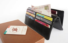Cool Black Mens Leather Bifold Long Wallet Phone Soft Leather Long Wallet for Men - iwalletsmen