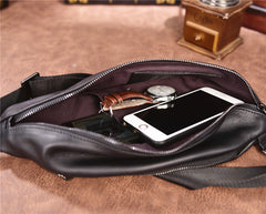 Cool Black Mens Leather One Shoulder Backpack Chest Bag Sling Bag Sling Crossbody Bag For Men - iwalletsmen