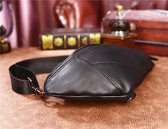 Cool Black Mens Leather One Shoulder Backpack Chest Bag Sling Bag Sling Crossbody Bag For Men - iwalletsmen