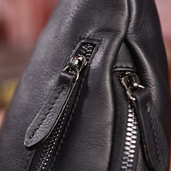 Cool Black Mens Leather One Shoulder Backpack Chest Bag Sling Bag Sling Crossbody Bag For Men - iwalletsmen