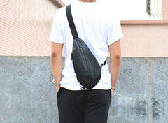 Cool Black Mens Leather One Shoulder Backpack Chest Bag Sling Bag Sling Crossbody Bag For Men - iwalletsmen
