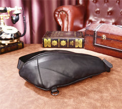 Cool Black Mens Leather One Shoulder Backpack Chest Bag Sling Bag Sling Crossbody Bag For Men - iwalletsmen