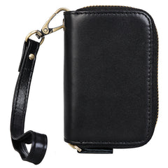 Cool Black Mens Double Zipper Leather Car Key Wallet Key Holder Change Holder For Men - iwalletsmen