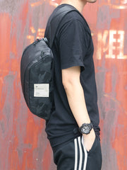 Cool Black Oxford Cloth PVC Men's Sling Bag Chest Bag One Shoulder Backpack For Men - iwalletsmen