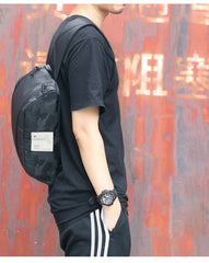 Cool Black Oxford Cloth PVC Men's Sling Bag Chest Bag One Shoulder Backpack For Men - iwalletsmen