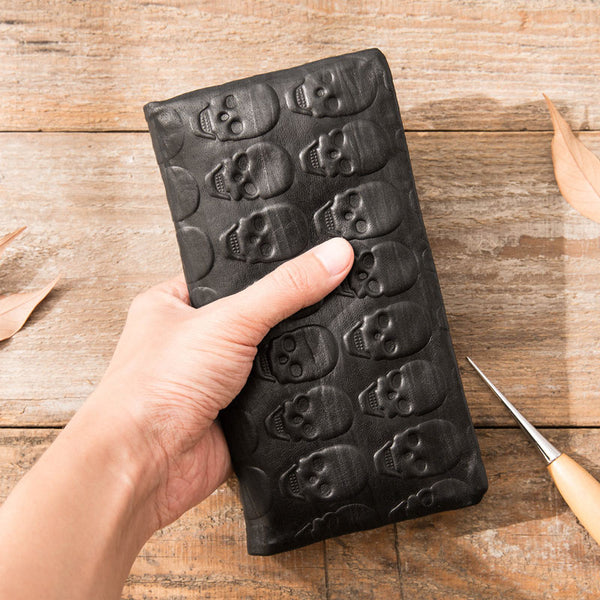 Cool Black Skull Leather Mens Long Wallet Long Wallet for Men - iwalletsmen