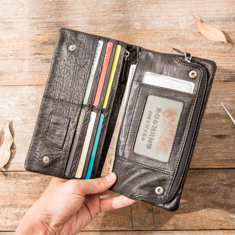 Cool Black Skull Leather Mens Long Wallet Long Wallet for Men - iwalletsmen