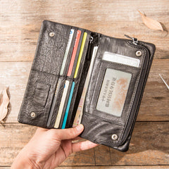 Cool Black Skull Leather Mens Long Wallet Long Wallet for Men - iwalletsmen