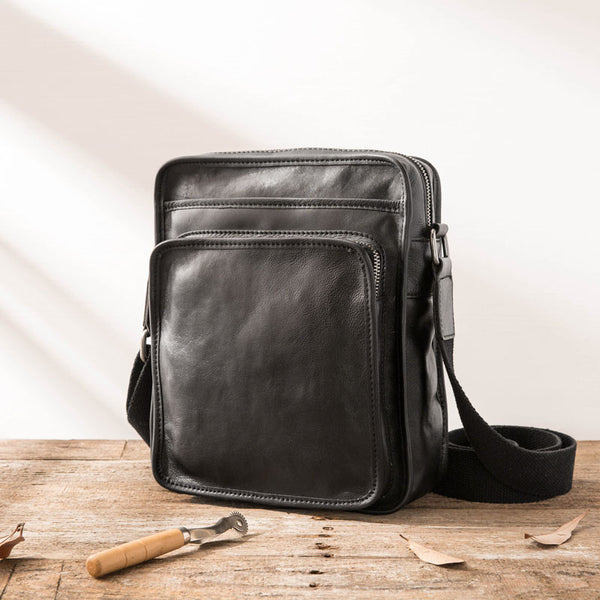 Cool Black Small Leather Mens Shoulder Bags Messengers Bag for Men - iwalletsmen