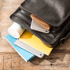Cool Black Small Leather Mens Shoulder Bags Messengers Bag for Men - iwalletsmen