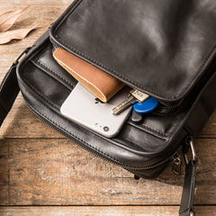 Cool Black Small Leather Mens Shoulder Bags Messengers Bag for Men - iwalletsmen