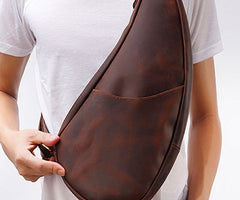 Cool Vintage Brown Leather Chest Bag Sling Bag Sling Crossbody Bag For Men - iwalletsmen