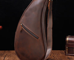 Cool Vintage Brown Leather Chest Bag Sling Bag Sling Crossbody Bag For Men - iwalletsmen