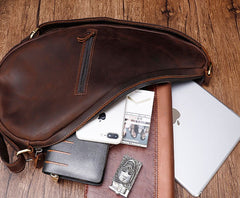 Cool Vintage Brown Leather Chest Bag Sling Bag Sling Crossbody Bag For Men - iwalletsmen