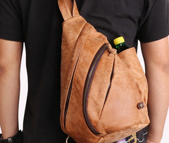 Cool Camel Black Leather Chest Bags Sling Bag Sling Crossbody Bag For Men - iwalletsmen
