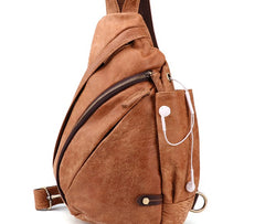 Cool Camel Black Leather Chest Bags Sling Bag Sling Crossbody Bag For Men - iwalletsmen