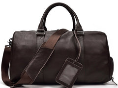 Cool Black Coffee Leather Men Barrel Overnight Bags Travel Bags Weekender Bags For Men - iwalletsmen