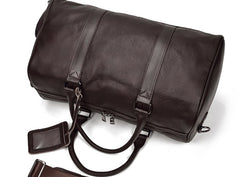 Cool Black Coffee Leather Men Barrel Overnight Bags Travel Bags Weekender Bags For Men - iwalletsmen