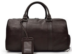 Cool Black Coffee Leather Men Barrel Overnight Bags Travel Bags Weekender Bags For Men - iwalletsmen