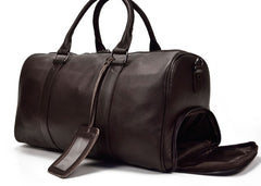 Cool Black Coffee Leather Men Barrel Overnight Bags Travel Bags Weekender Bags For Men - iwalletsmen