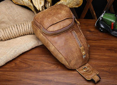 Cool Black and Brown Mens Leather Chest Bag Sling Bag Sling Crossbody Bag For Men - iwalletsmen