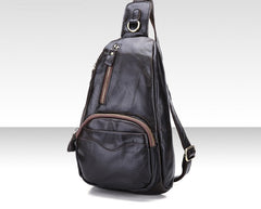 Cool Black and Brown Mens Leather Chest Bag Sling Bag Sling Crossbody Bag For Men - iwalletsmen