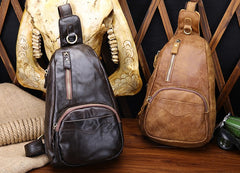 Cool Black and Brown Mens Leather Chest Bag Sling Bag Sling Crossbody Bag For Men - iwalletsmen