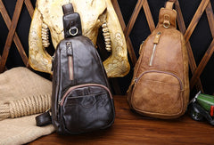 Cool Black and Brown Mens Leather Chest Bag Sling Bag Sling Crossbody Bag For Men - iwalletsmen