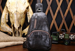 Cool Black and Brown Mens Leather Chest Bag Sling Bag Sling Crossbody Bag For Men - iwalletsmen