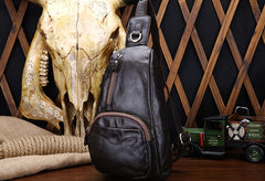 Cool Black and Brown Mens Leather Chest Bag Sling Bag Sling Crossbody Bag For Men - iwalletsmen