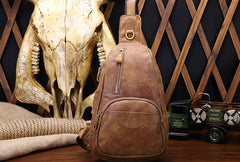 Cool Black and Brown Mens Leather Chest Bag Sling Bag Sling Crossbody Bag For Men - iwalletsmen