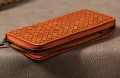Cool Braided Leather Mens Clutch Brown Vintage Zipper Wallet for Men