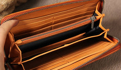 Cool Braided Leather Mens Clutch Brown Vintage Zipper Wallet for Men