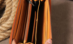 Cool Braided Leather Mens Clutch Brown Vintage Zipper Wallet for Men