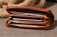 Cool Braided Leather Mens Clutch Brown Vintage Zipper Wallet for Men