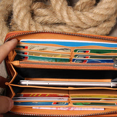 Cool Braided Leather Mens Clutch Brown Vintage Zipper Wallet for Men