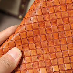 Cool Braided Leather Mens Clutch Brown Vintage Zipper Wallet for Men