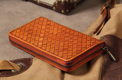 Cool Braided Leather Mens Clutch Brown Vintage Zipper Wallet for Men