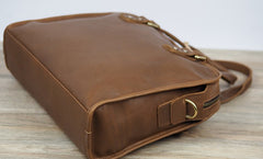 Cool Brown Coffee Leather Mens Briefcase 12inch Work Handbag Business Bag for Men - iwalletsmen