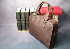 Cool Brown Coffee Leather Mens Briefcase 12inch Work Handbag Business Bag for Men - iwalletsmen