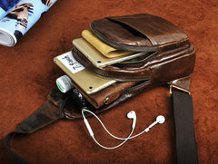 Cool Coffee Leather Chest Bag Sling Bag Sling Crossbody Bag One Shoulder Backpack For Men - iwalletsmen
