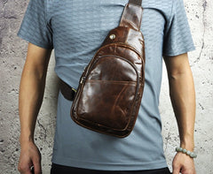 Cool Coffee Leather Chest Bag Sling Bag Sling Crossbody Bag One Shoulder Backpack For Men - iwalletsmen