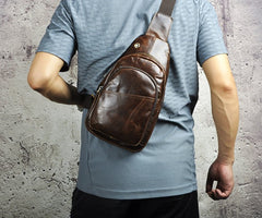 Cool Coffee Leather Chest Bag Sling Bag Sling Crossbody Bag One Shoulder Backpack For Men - iwalletsmen